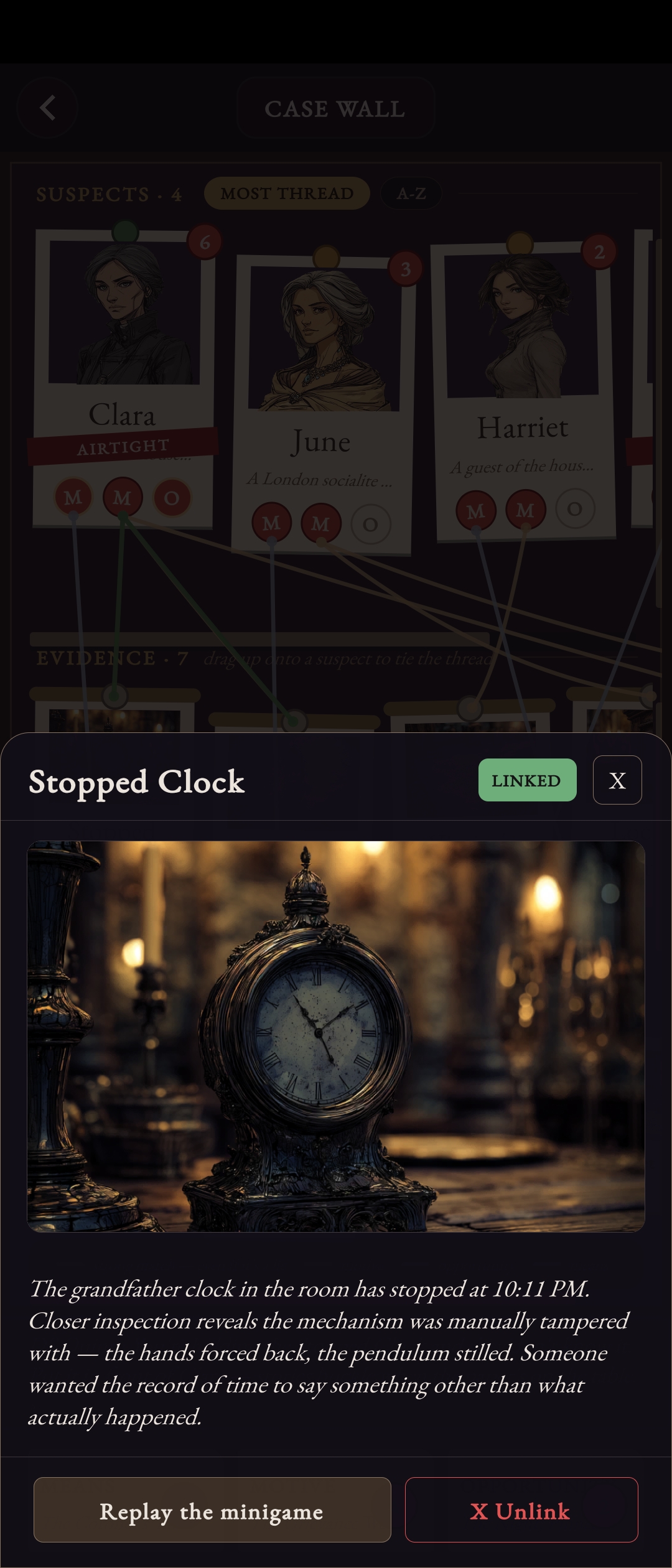 AlibAI: inspecting an evidence item: the stopped clock